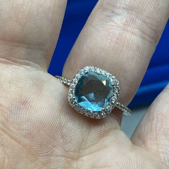 💛 925 Aquamarine & CZ Engagement Ring - Picture 3 of 4